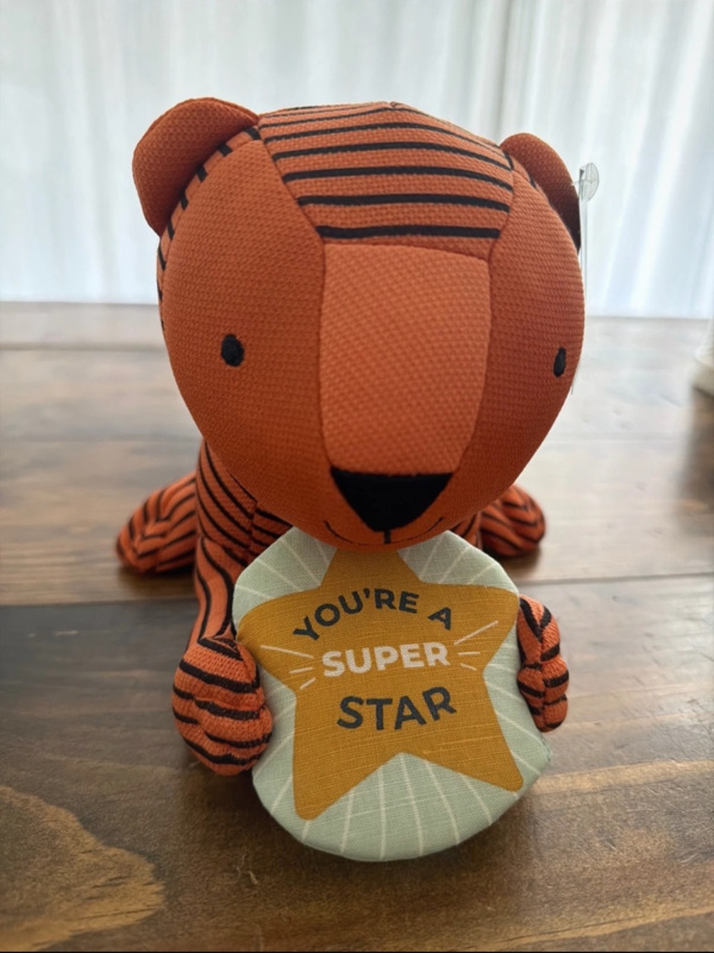 Pillowfort Orange and Black Striped Plush Tiger with Star Badge